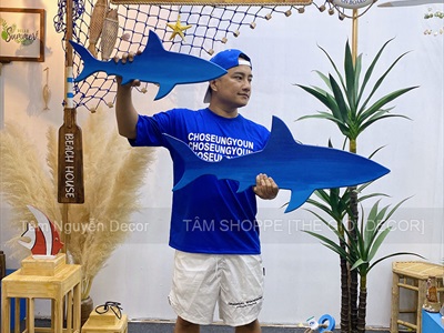 Mô hình cá mập gỗ sơn thủ công 2 mặt [Gỗ dày - 2 Size] MOHINH-PCB-01